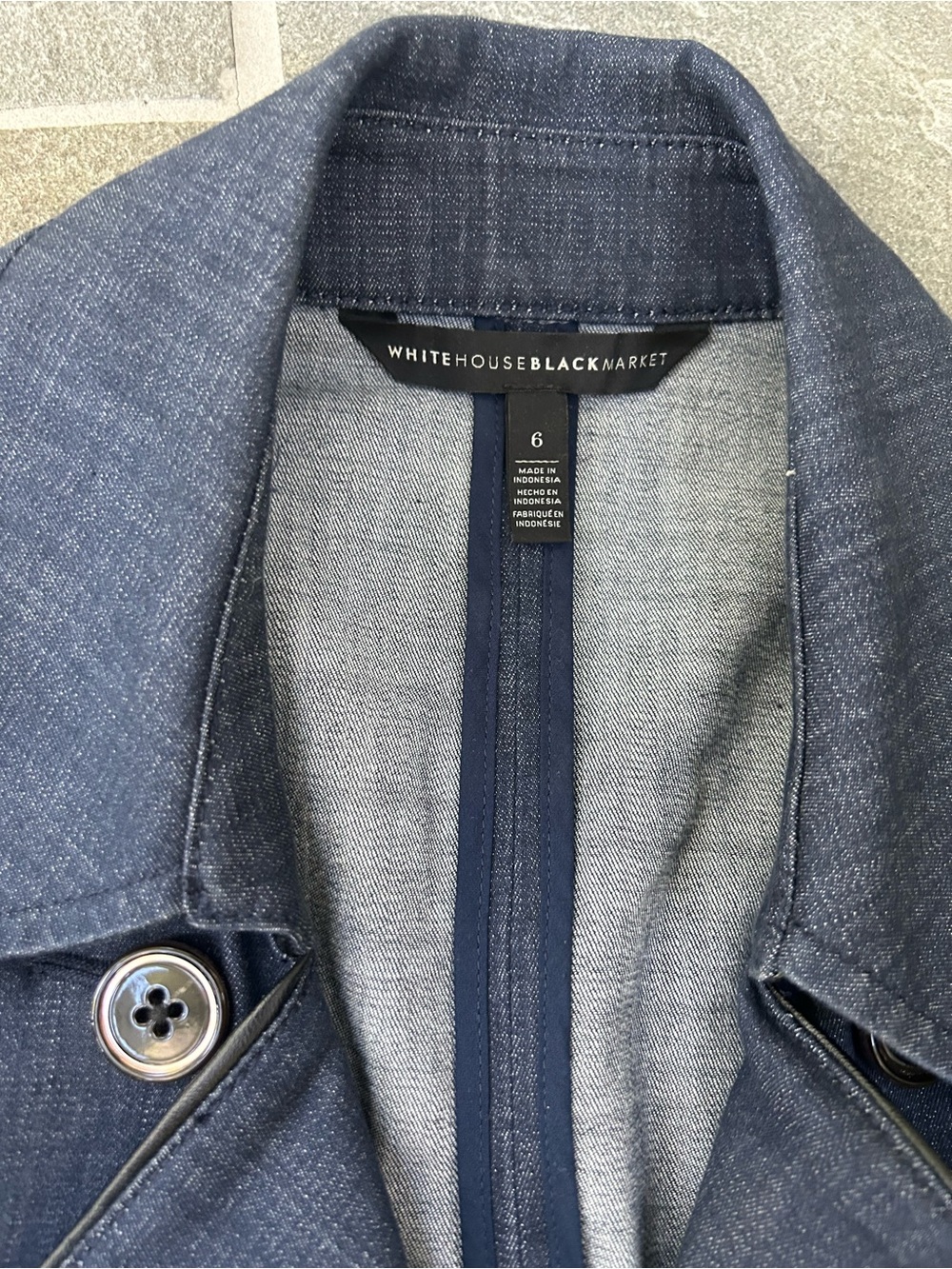 White House black market Navy Double-Breasted denim Cotton Jacket - Picture 2 of 5